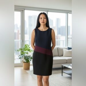 NWT Tommy Hilfiger Dress Colorblock Pencil 14 Navy Maroon Sleeveless Fitted